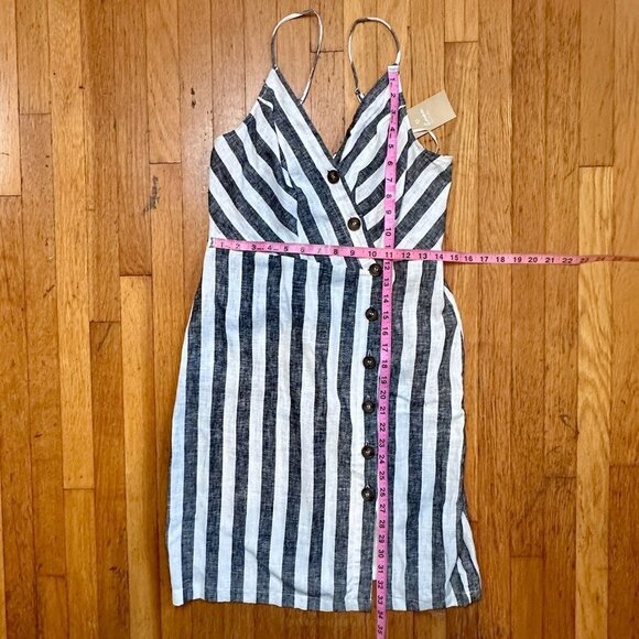 NWT Infinity Raine Love Tree Linen Button Up Stripe V Neck Dress, Size M - Picture 12 of 14